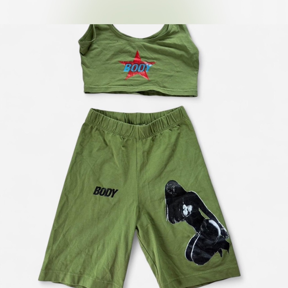 Green Graphic Crop Top and Shorts Set